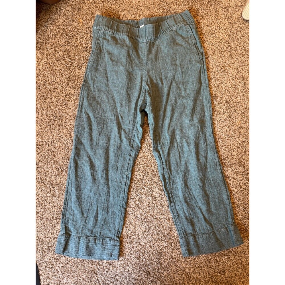 Pure Jill J Jill 100% Linen Crop Pants Womens XS Blue Green Pull On Elastic